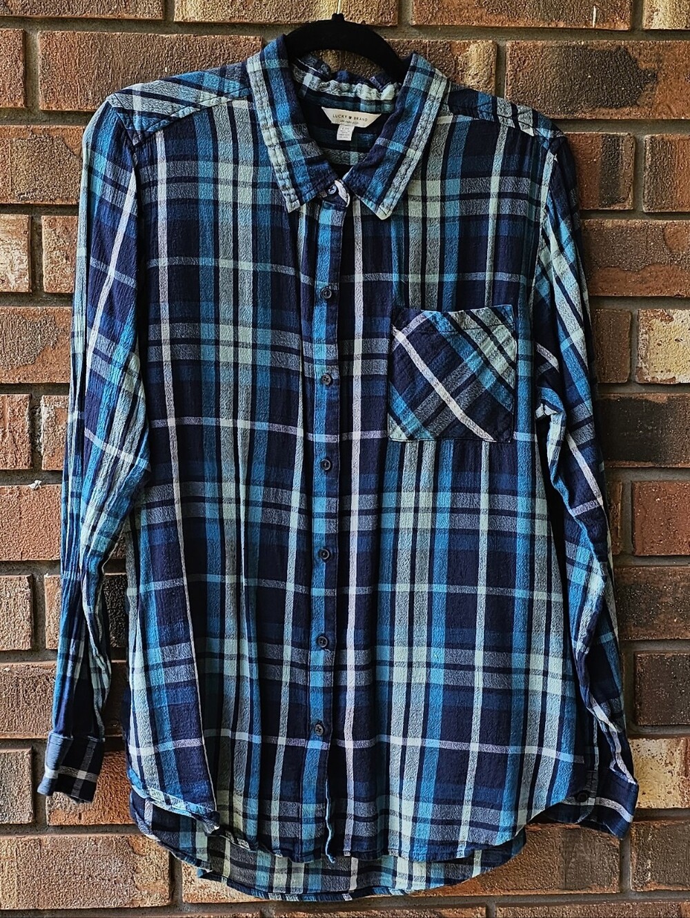 Lucky Brand Women's Blue Plaid Button-Up Shirt